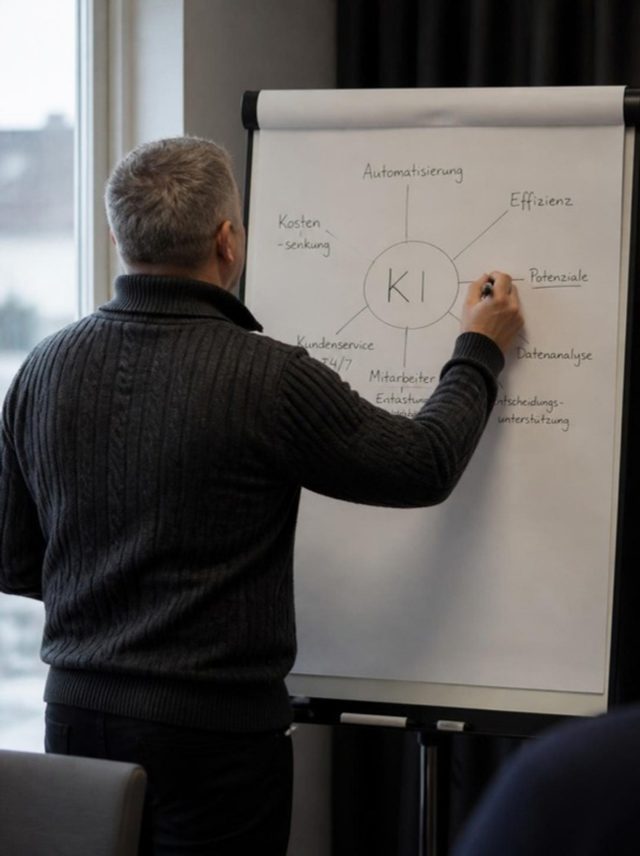 Sascha Siegfried von hinten am Flipchart beim Brainstorming